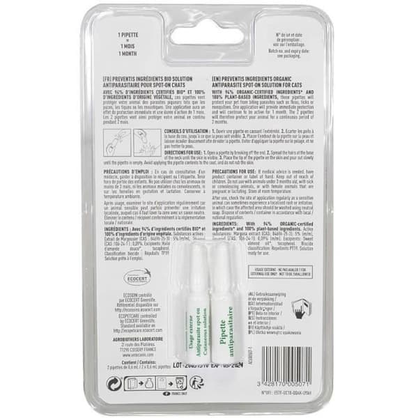 Antiparasitpipetter - VETOCANIS - Økologiske ingredienser til katte