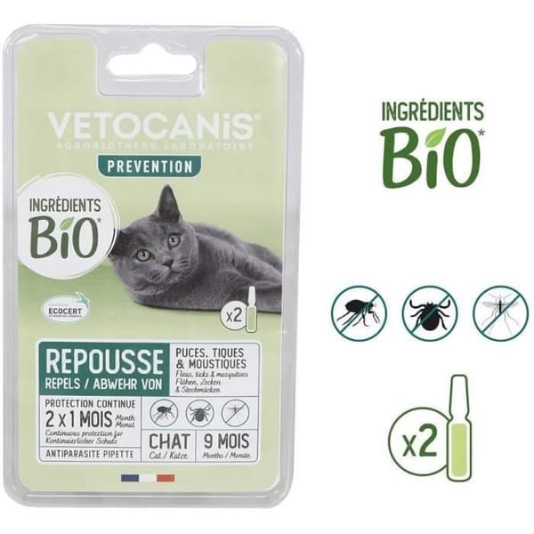 Antiparasitpipetter - VETOCANIS - Økologiske ingredienser til katte