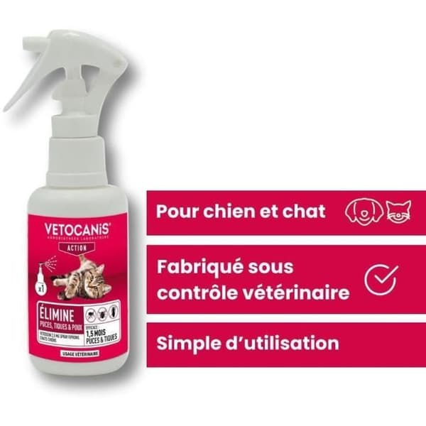 Fipronil loppe- og flåtspray - VETOCANIS - 2,5 mg til hunde og katte - 100 ml