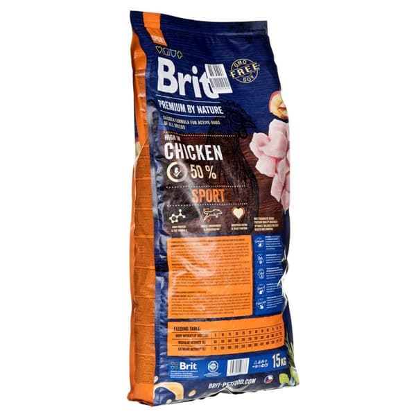 Foder Brit Premium Nature Sport Vuxen Kyckling 15 kg - Högkvalitativt kycklingfoder för vuxna hundar med sportig livsstil.