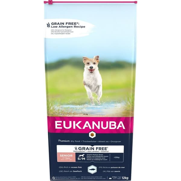 Foder Eukanuba Grain Free Senior small/medium breed Senior Fisk 12 kg