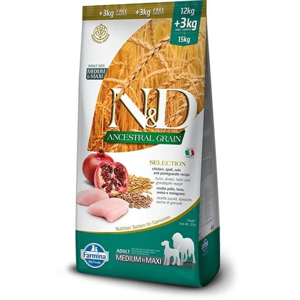 Foder Farmina N&D Ancestral Grain Canine Vuxen Kyckling 15 kg
