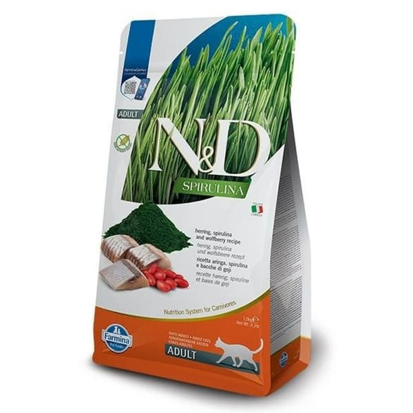 Kissanruoka Farmina N&D Spirulina Herring kissanminttua Aikuinen 1,5 Kg
