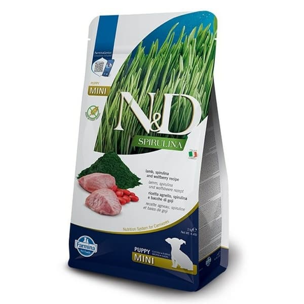 Foder Farmina N&D Spirulina Barn/junior Lamm 2 Kg - Lammfoder för unga katter med spirulina. Optimal näring för din kattunge.