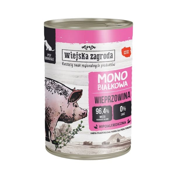 Våt mat WIEJSKA ZAGRODA Cerdo monoproteico Gris 400 g