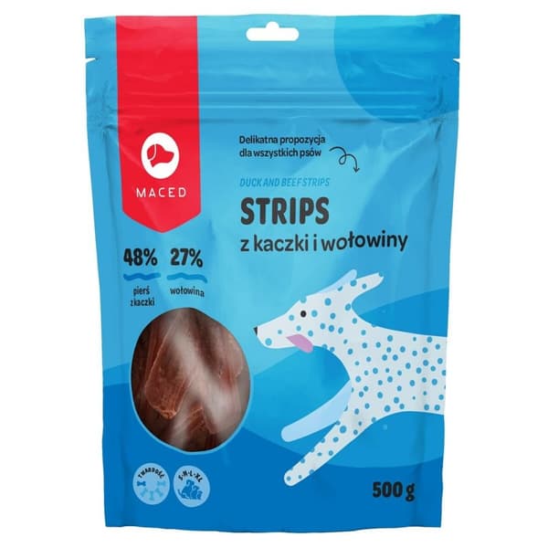 Hundgodis Maced Duck and beef strips Kalvkött Anka 500 g