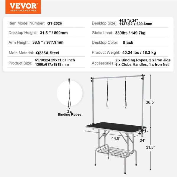 Hundvårdsbord, Robust Rostfritt Stål, Fällbar Design,36 tum en arm