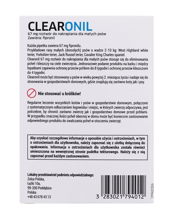 FRANCODEX Clearonil Small race - antiparasit dråber til hunde - 3 x 67 mg