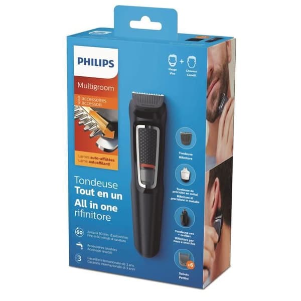 PHILIPS MG3740/15 Series 3000 9-i-1 Multigroom Trimmer - 60 min autonomi - Tillgång. sköljbar