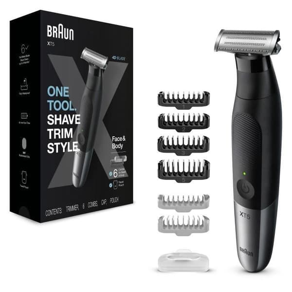 Braun Series XT5 mäns elektriska rakapparat och hybridtrimmer, ansikte + kropp, hållbart blad och resväska svart, XT5200