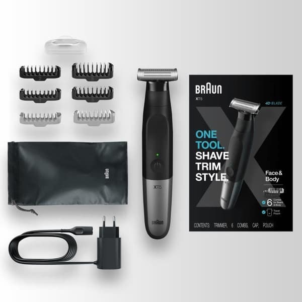 Braun Series XT5 mäns elektriska rakapparat och hybridtrimmer, ansikte + kropp, hållbart blad och resväska svart, XT5200