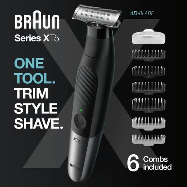 Braun Series XT5 mäns elektriska rakapparat och hybridtrimmer, ansikte + kropp, hållbart blad och resväska svart, XT5200