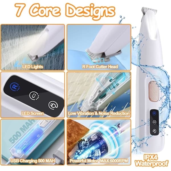 Ny opgradering Pet Micro Precision Trimmer Hundepotetrimmer med LED-lys Quiet Pet Hair Trimmer Vandtæt