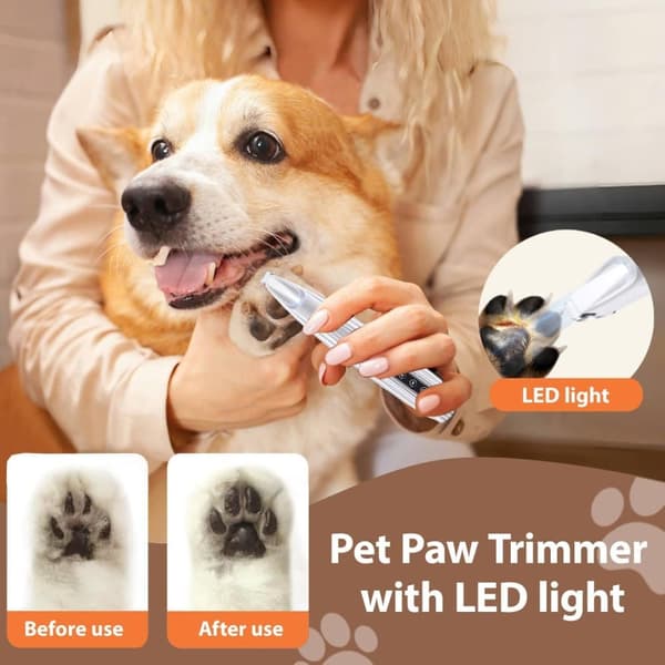 Hundklippare för Hundtassar, USB-uppladdningsbar, Tyst, med LED-lampa, Precisionsklippning