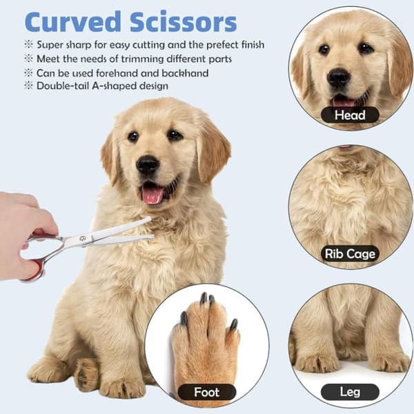 Hundsax-set med trimsax, effileringssax, kam, Böjd sax, rak sax och nagelklippare，Silverrosa