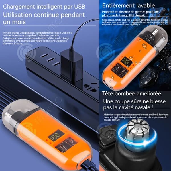INN Nosörontrimmer för män 200 mah LED USB Laddning 2 nivåer Justering Rengör borstar och dammskydd