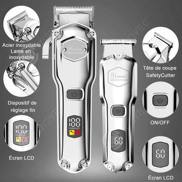 INN Hårklippare 1200mAh LED-skärm Professionell uppladdningsbar hårklippare och skäggtrimmersats Hårtrimmer för män