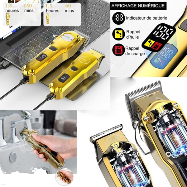 INN Hårklippare 1200mAh LED-skärm Professionell uppladdningsbar hårklippare och skäggtrimmersats Hårtrimmer för män