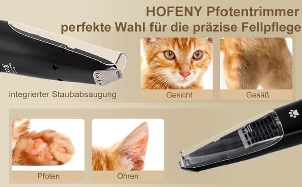 Hundetrimmer med støvsuger, Trådløs, Støjsvag og Præcis, USB, Ergonomisk, Hundeklipper til hundepoter