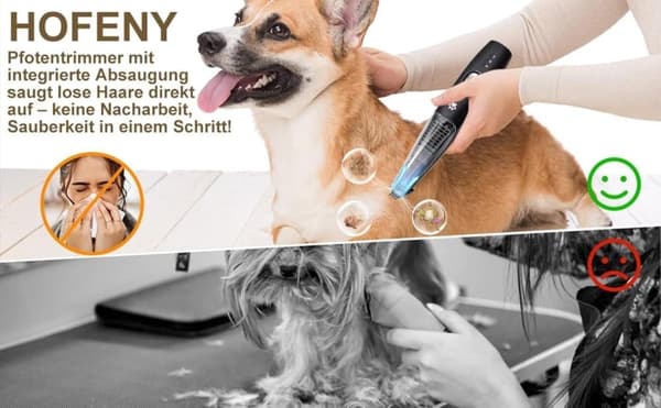Hundetrimmer med støvsuger, Trådløs, Støjsvag og Præcis, USB, Ergonomisk, Hundeklipper til hundepoter
