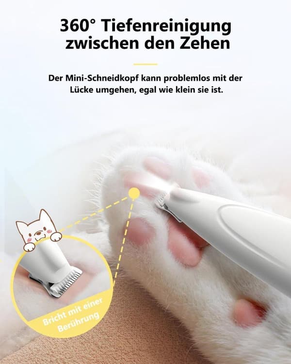 Akku potetrimmer til hund, LED-display, lydløs, 20 mm klinge, USB-C, 4 tilbehør, hundetrimmer / potetrimmer - potetrimmer