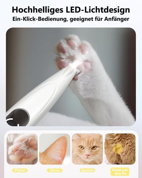 Akku potetrimmer til hund, LED-display, lydløs, 20 mm klinge, USB-C, 4 tilbehør, hundetrimmer / potetrimmer - potetrimmer