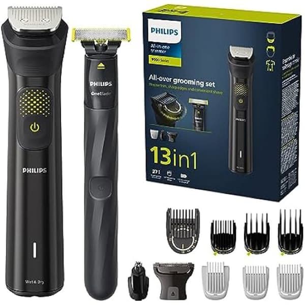 Tondeuse 13-i-1 - PHILIPS - Series 9000 - OneBlade-teknologi - 27 klipphöjder - Batteritid 120 min
