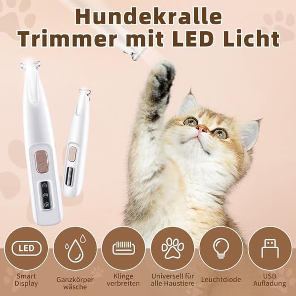 Lydløs Trådløs Hundetrimmer / Potetrimmer med LED-lys, Vandtæt, Trådløs