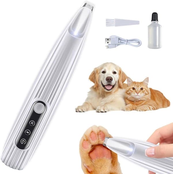 Hundklippare för Hundtassar, USB-uppladdningsbar, Tyst, med LED-lampa, Precisionsklippning
