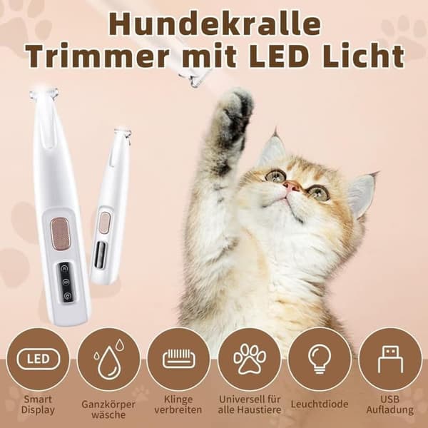 Tyst Sladdlös Hundtrimmer / Tasstrimmer med LED-lampa, Vattentät, Sladdlös