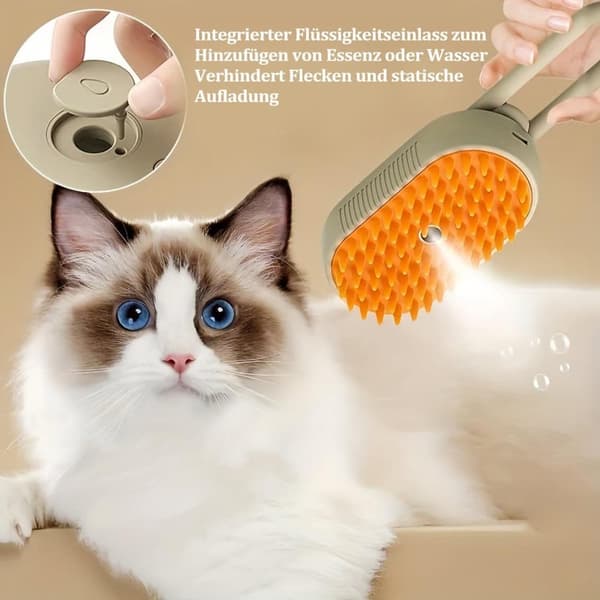 Lollanda 3-in-1 lemmikkieläinten höyryharja, silikonihieronta, suihke, solmuton, USB-lataus, hiljainen, kissoille ja koirille