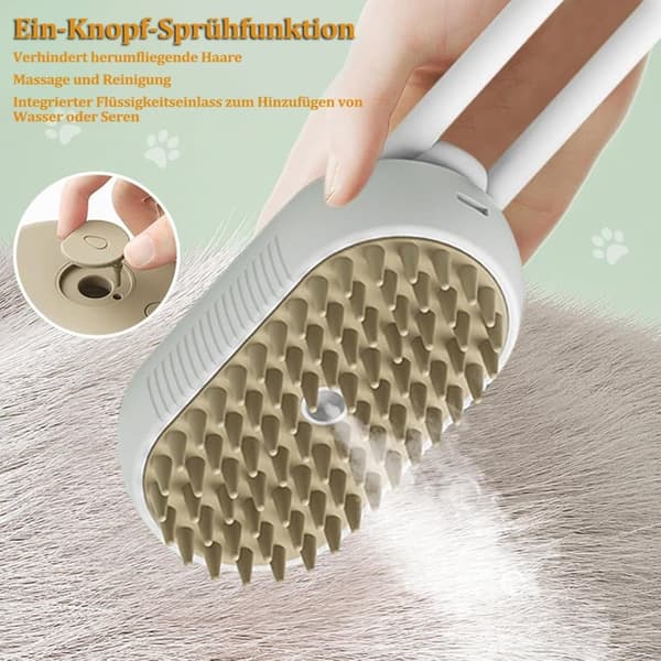 Lollanda 3-in-1 lemmikkieläinten höyryharja, silikonihieronta, suihke, solmuton, USB-lataus, hiljainen, kissoille ja koirille