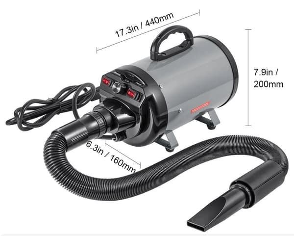 2000W/2,7 hk husdjurstork med 4 munstycken och utdragbar slang, hårtork för hundar, justerbar vindhastighet, dubbelt säkerhetsskydd