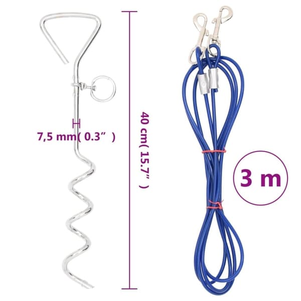 vidaXL Festekabel for hunder med jordplugg 3 m