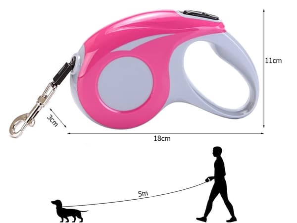 Hundkoppel 5m - Rullande - Flexibelt Rullkoppel - Hund Koppel