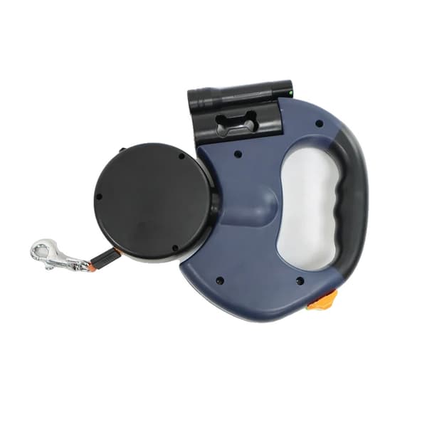 Retraktabel hundkoppel, dubbel koppeldesign, inbyggd LED-lampa,3 M rep, Blå