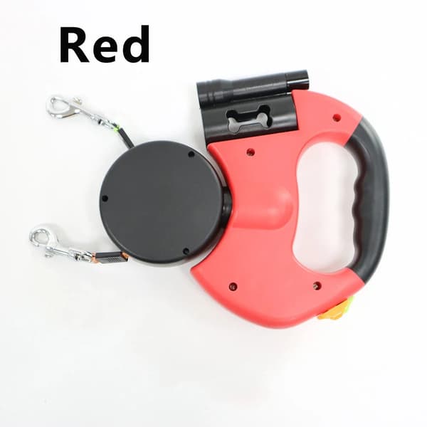 Retraktabel hundkoppel, dubbel koppeldesign, inbyggd LED-lampa,Röd, 3 M rep