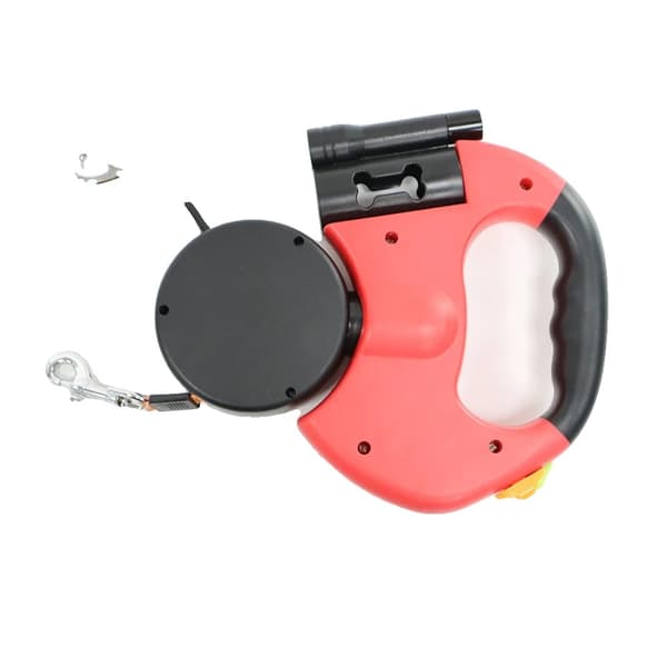Retraktabel hundkoppel, dubbel koppeldesign, inbyggd LED-lampa,Röd, 3 M rep