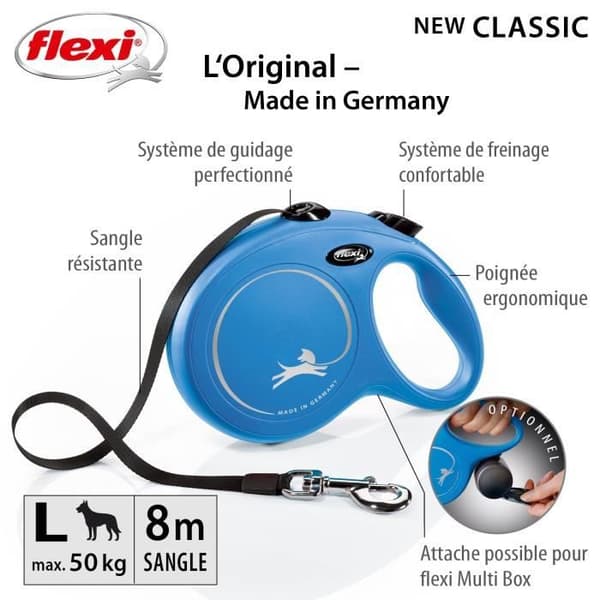 KERBL Flexi-band NewClassic L - Längd: 8 m - Maxvikt: 50 kg - Blå - För hund