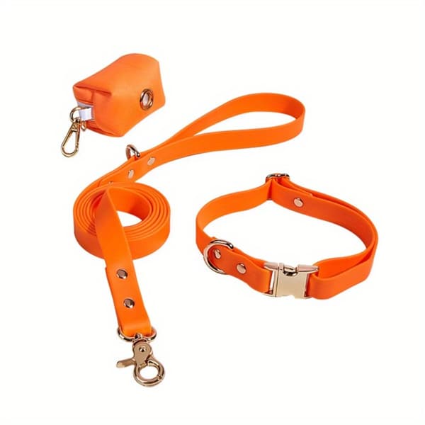 Vandtæt Hundesnor og Halsbånd Sæt, Justerbart til Alle Størrelser, Let at Rengøre,Rød Orange, L