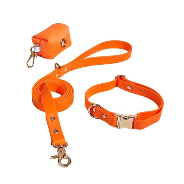 Vandtæt Hundesnor og Halsbånd Sæt, Justerbart til Alle Størrelser, Let at Rengøre,Rød Orange, L