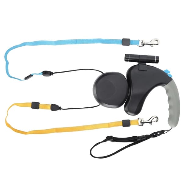 Retractable Hundesnor, Dobbelt-Hoved Design, LED Lysfunktion,sort