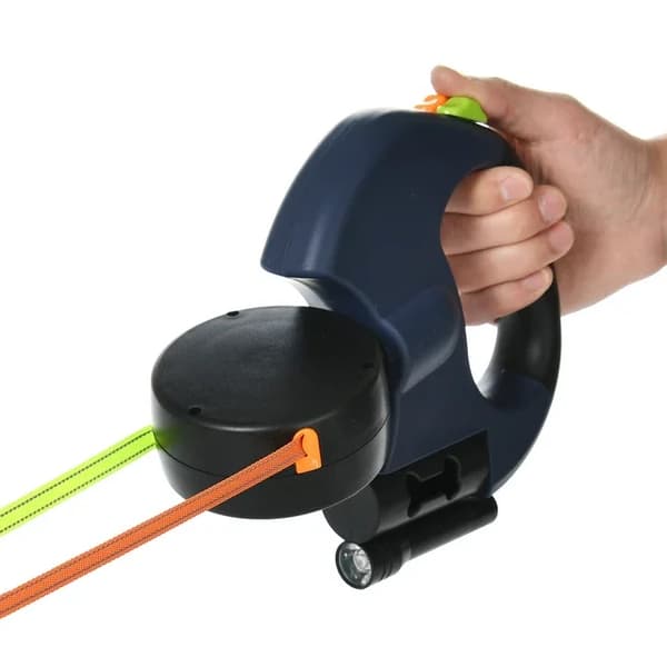Hundleash, Dubbelkoppel, Automatisk Återdragbar,Marinblå, 3 meter