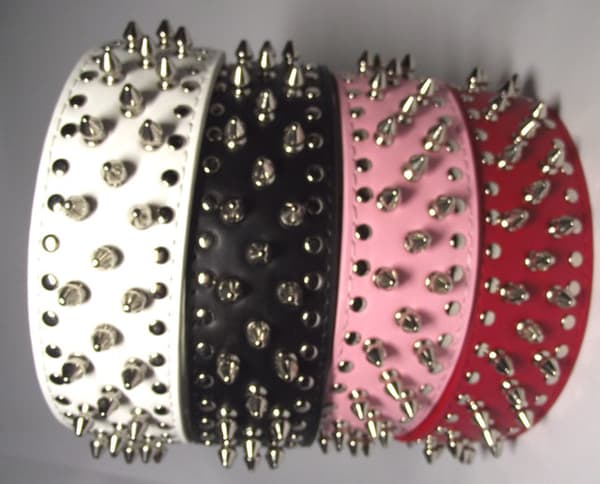 Hund halsband 2" rött med nitar 34-42cm styling