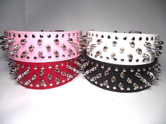 Hund halsband 2" rött med nitar 34-42cm styling