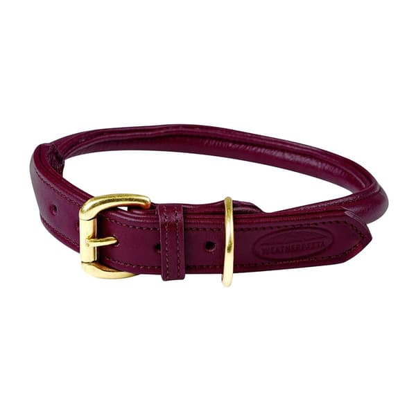 Weatherbeeta Rolled Leather Dog Collar Maroon L