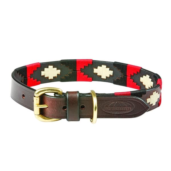 Weatherbeeta Polo læder hundehalsbånd Cowdray Brown/Black/Red/White S