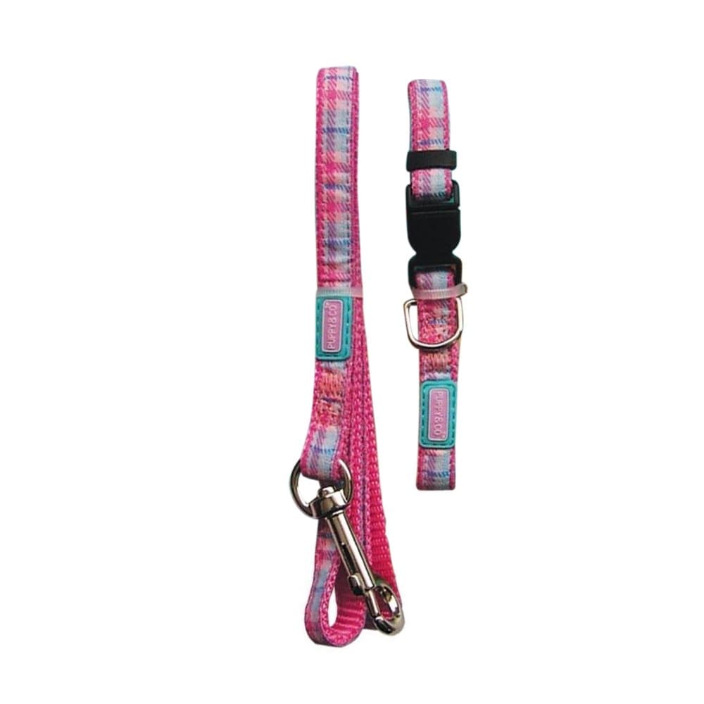 Hemm & Boo valp halsband och ledarset Tartan Pink