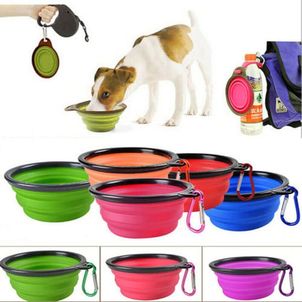 Portable Silicone Cat Dog Pet Feeding Bowl Pink