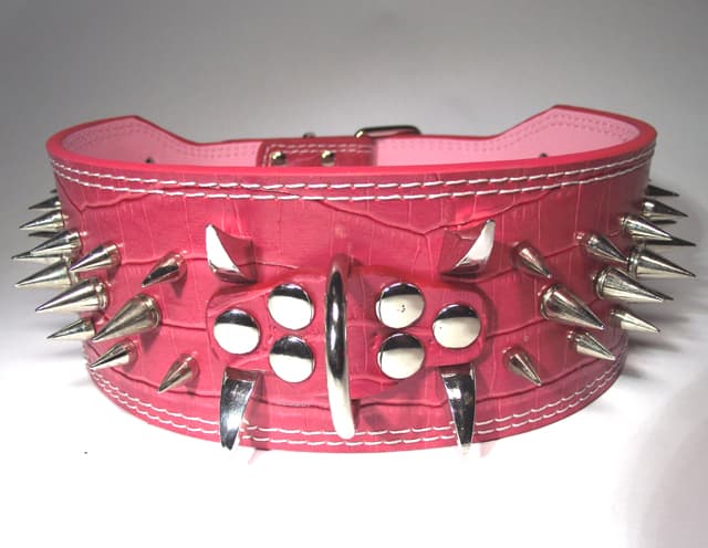 Hund halsband 3" mörk rosa med nitar 59-67cm